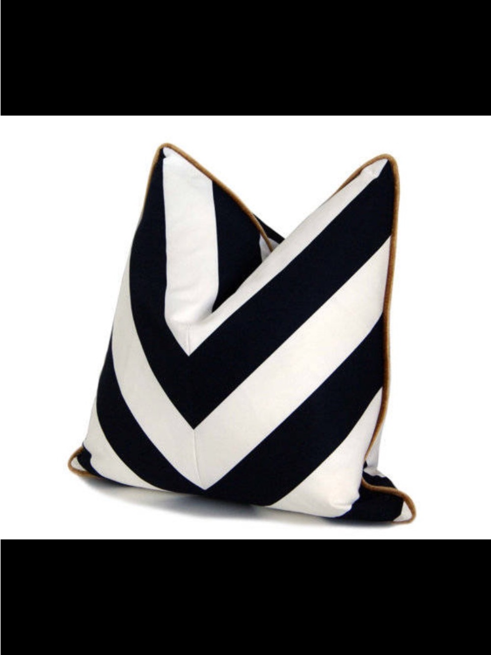 Black & White Chevron Throw Pillow with Gold coloured Piping